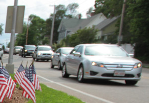 Cars driving through downtown Rockland MA